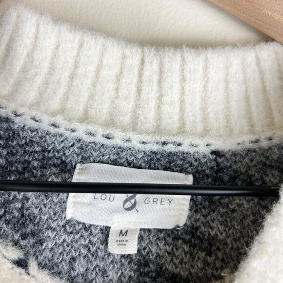 Lou & Grey White Black Houndstooth Crew Neck Tunic Sweater - Picture 3 of 6